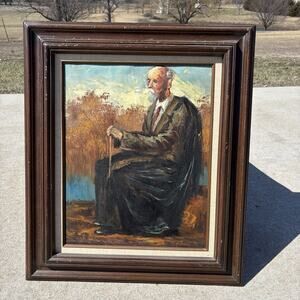 Vtg Impressionistic Framed Oil Painting on Canvas Elderly Man Portrait L. Garcia
